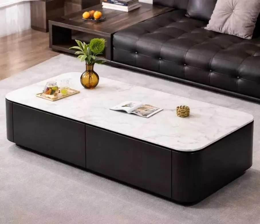 LuxuryForm DESIGN Konferenčný stolík ASTON 120 × 60 × 36 cm – čierny s bielou doskou