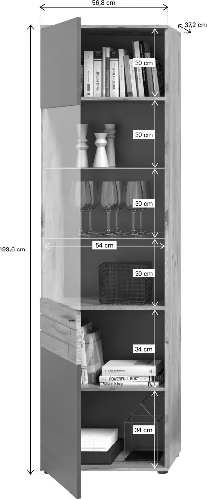 Vysoká vitrína Mason, dub/šedá