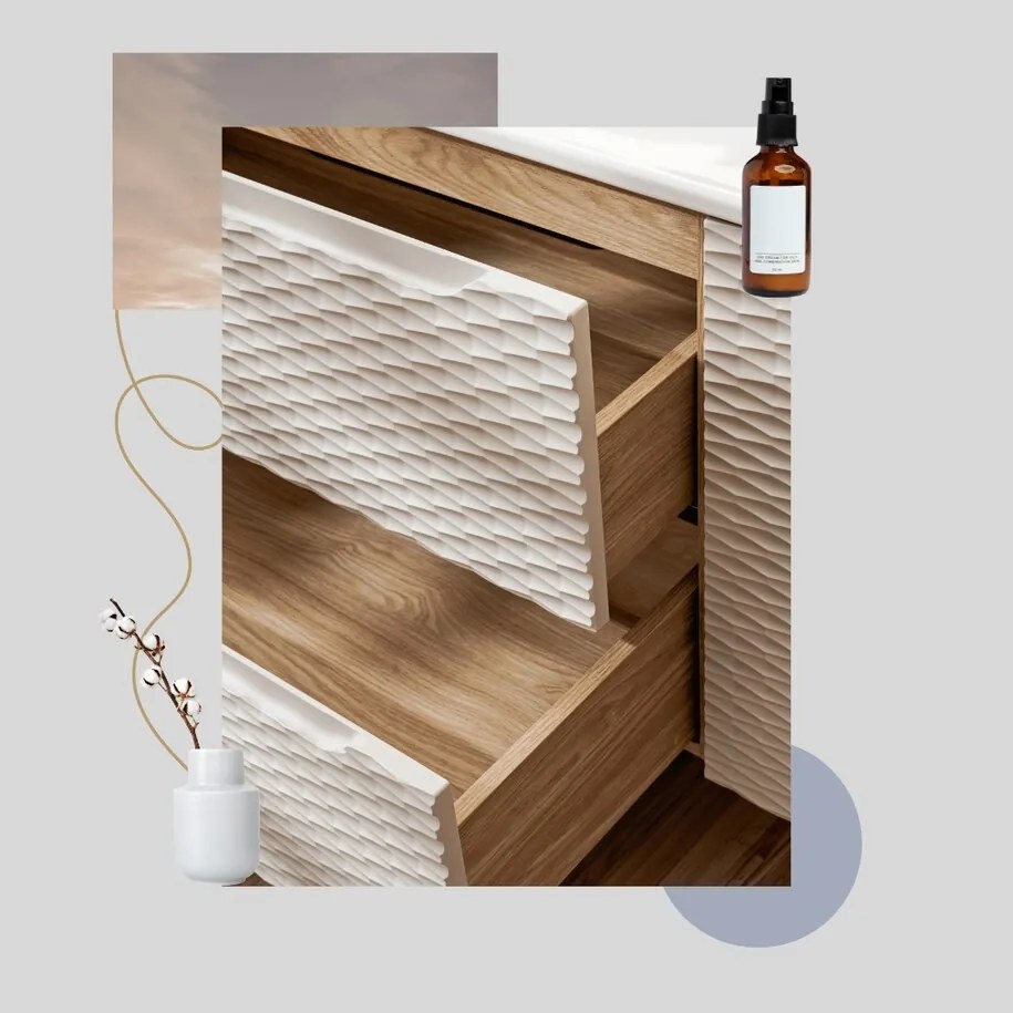 Závěsná koupelnová skříňka Ocean s deskou 81-30-1D béžová/dub olejovaný