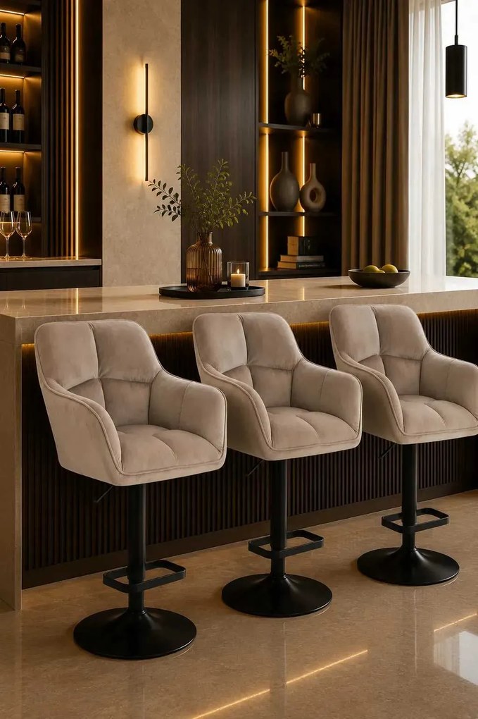 LuxuryForm DESIGN Barová stolička AMALFI VELUR na čiernom tanieri - latte