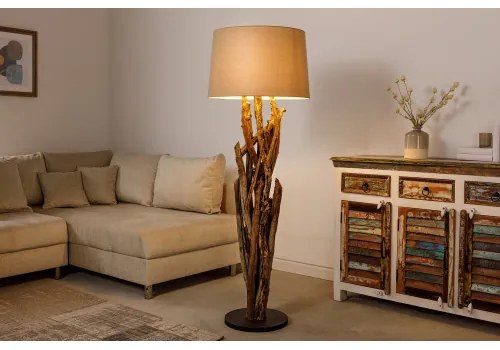 Stojaca lampa 42004 Wild Nature 150cm Béžová-Drevo Teak - Komfort-nábytok