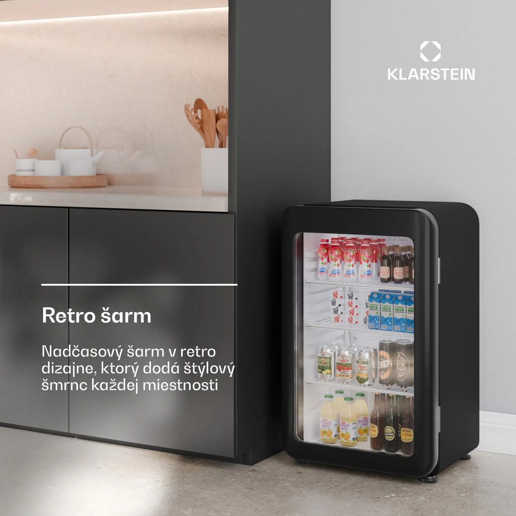Klarstein Audrey Evo chladnička na nápoje, Retro dizajn, sklenené dvere, 93 L, EEK C
