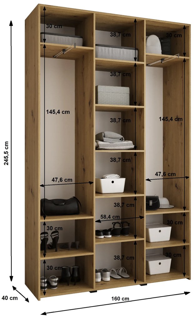 Šatníková skriňa 160 cm Carmela 40-3 (biela + zlatá). Akcia -20%. Vlastná spoľahlivá doprava až k Vám domov. 1126614