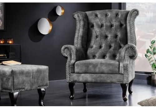 Kreslo 43520 Chesterfield Zamat šedá  - Komfort-nábytok
