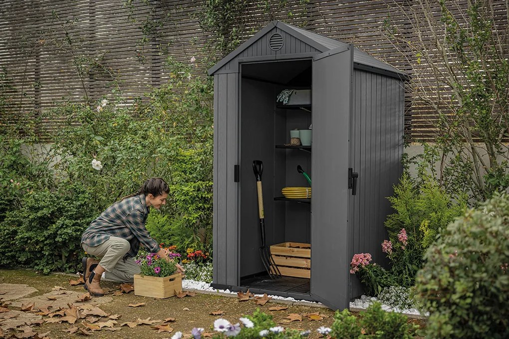 Záhradný domček Keter Darwin 4 x 4 šedý, s podlahou