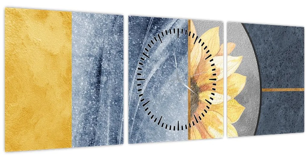 Obraz - Tvary a kvet (s hodinami) (90x30 cm)
