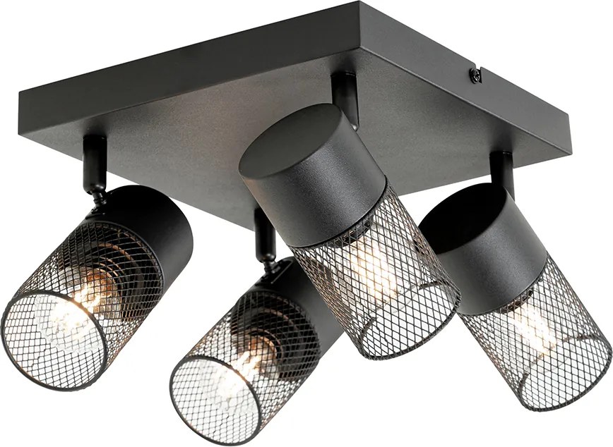 Priemyselné stropné bodové svetlo čierne 4-žiarovkové nastaviteľné - Jim