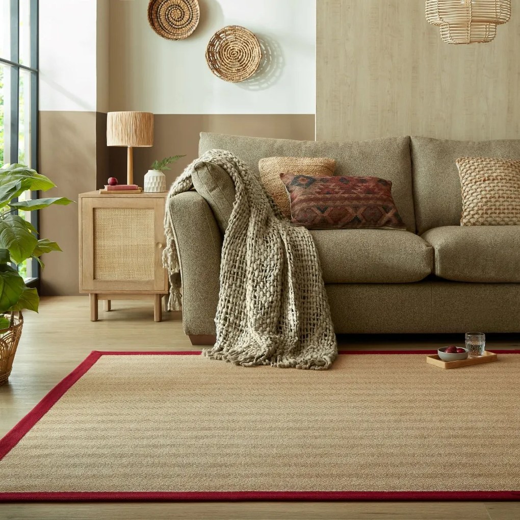 Kusový koberec Herringbone Border Kira Red, 200x290, béžová, chodba / predsieň, Flair Rugs