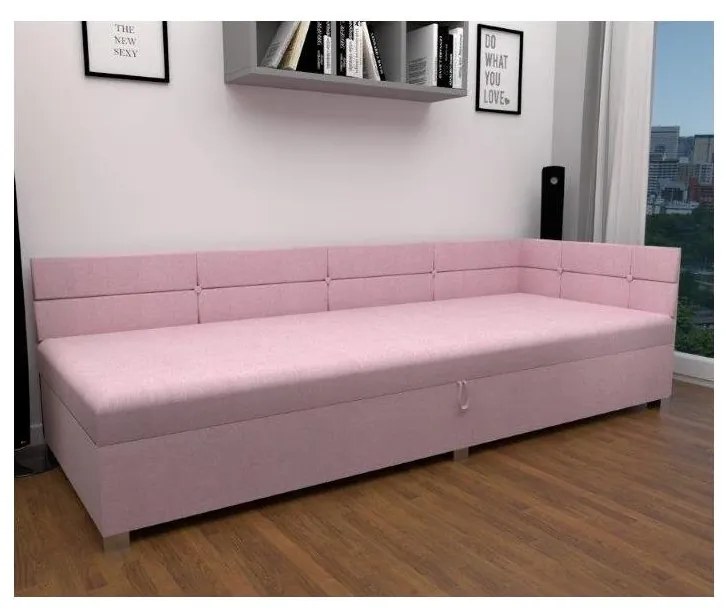 Čalúnená válenda AMSTERDAM 90x200 cm s univerzálnym čelom a úložným priestorom, ružová