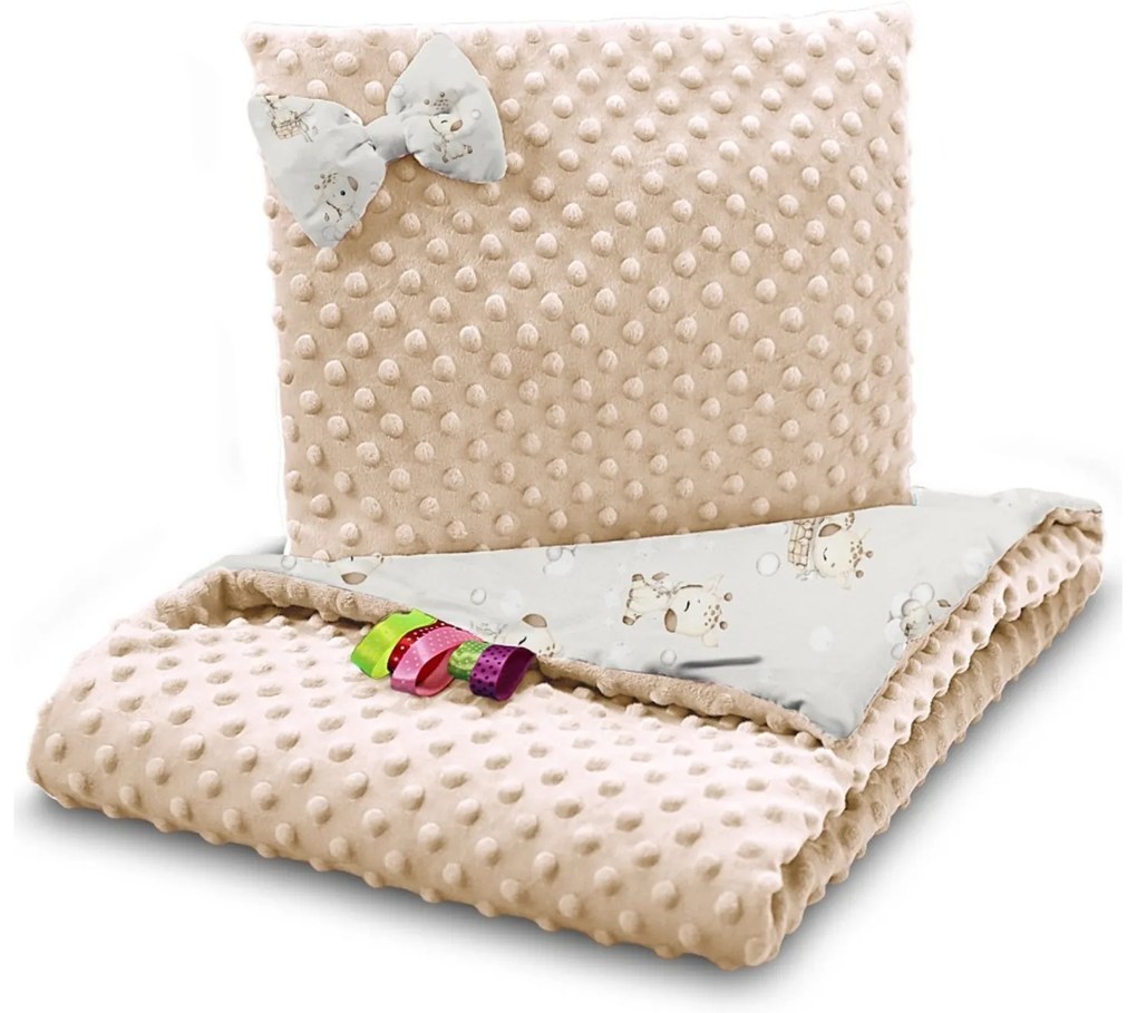 BabiM Deka do kočíka + vankúš Minky 75x100 Farba: sivá-srnky