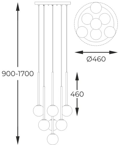 Zuma Line P0574-07F-SDFZ - Luster na lanku ARCTURUS 7xG9/4W/230V čierna