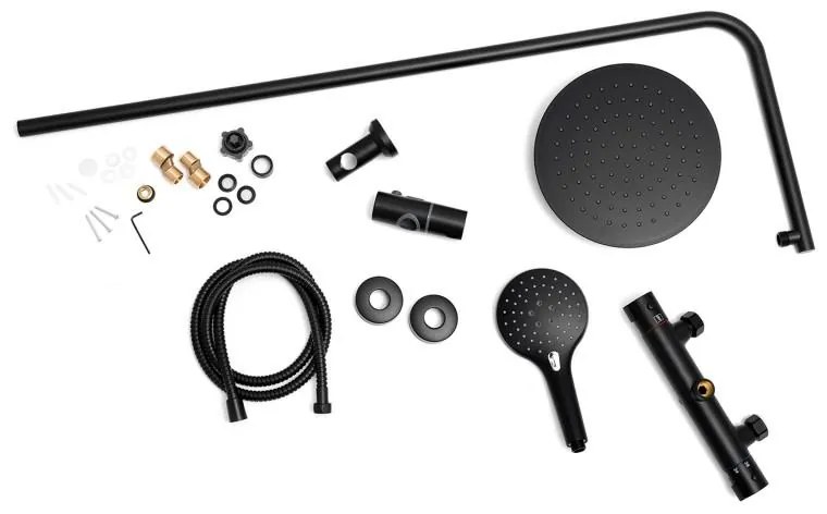 Erga Bergen Therm, sprchová súprava s termostatickou batériou a dažďovou hlavicou 25cm, čierna matná, ERG-YKA-BP.BERGEN-THERM-25-BLK