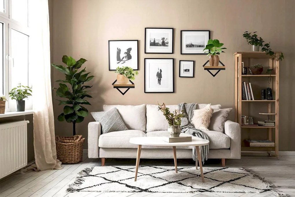 Nástenný stojan na kvety DORON čierna/dub remeselný