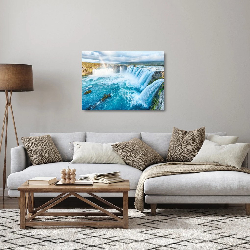 Sklenený obraz - Vodopád Godafoss (70x50 cm)
