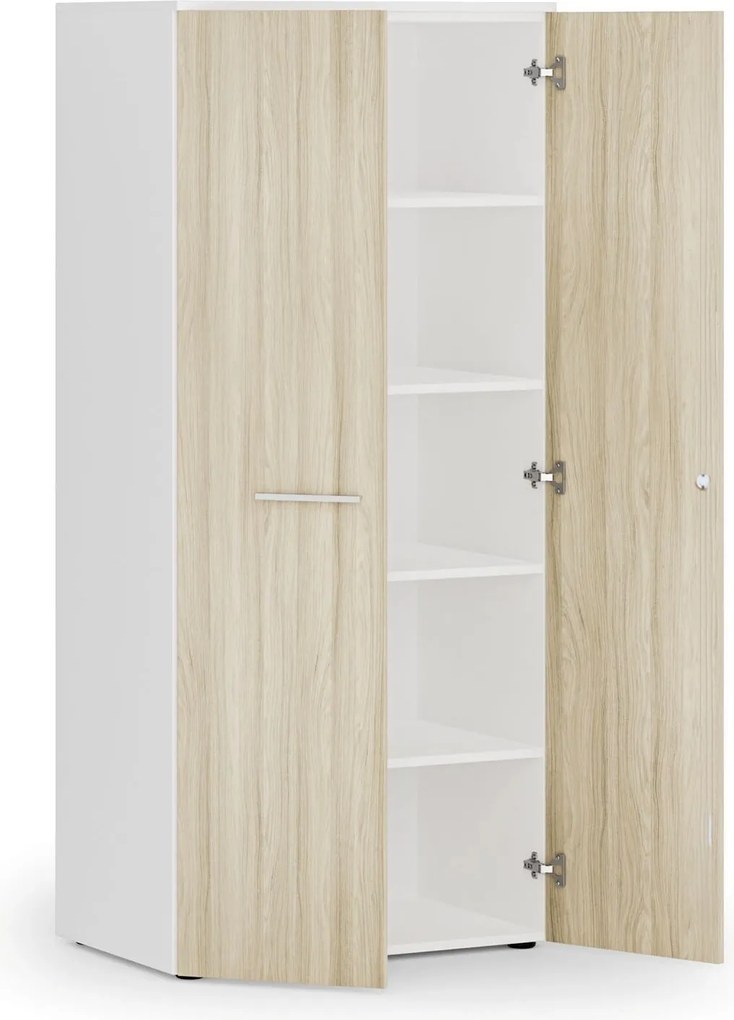 Kancelárska policová skriňa PRIMO WHITE s dverami, 800 x 500 x 1781 mm, biela/dub prírodná