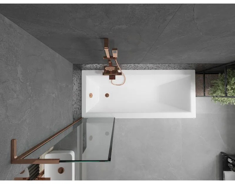 Mexen Next L, 1-krídlová vaňová zástena 50 x 150 cm, 6mm číre sklo-čierny vzor, ružové zlato profil, 895-050-000-03-70-60