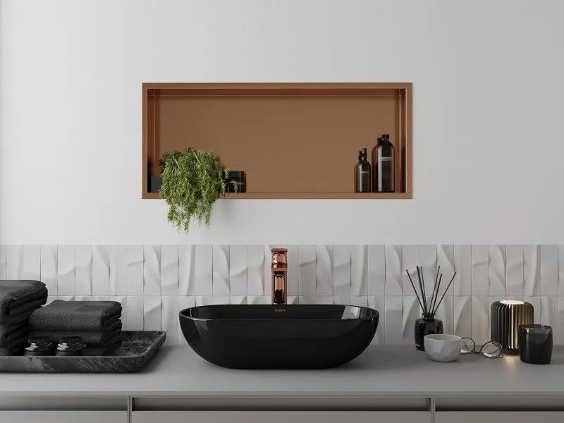 Mexen X-Wall-R, polica na zapustenie s prírubou 75 x 30 cm, medená matná - 19C0753010