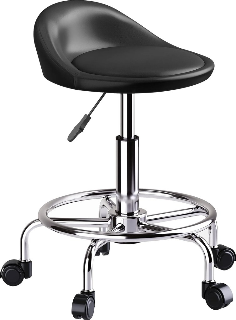 HOMCOM Nastaviteľný pojazdný stôl s operadlom a otáčaním 59-75 cm Pracovný stôl 360° otáčajúci sa stôl pre kanceláriu, salón, masáž a wellness – čiern