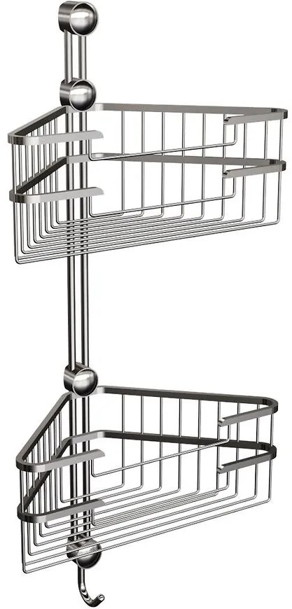 Rohová kúpeľňová polička - dvojitý kôš