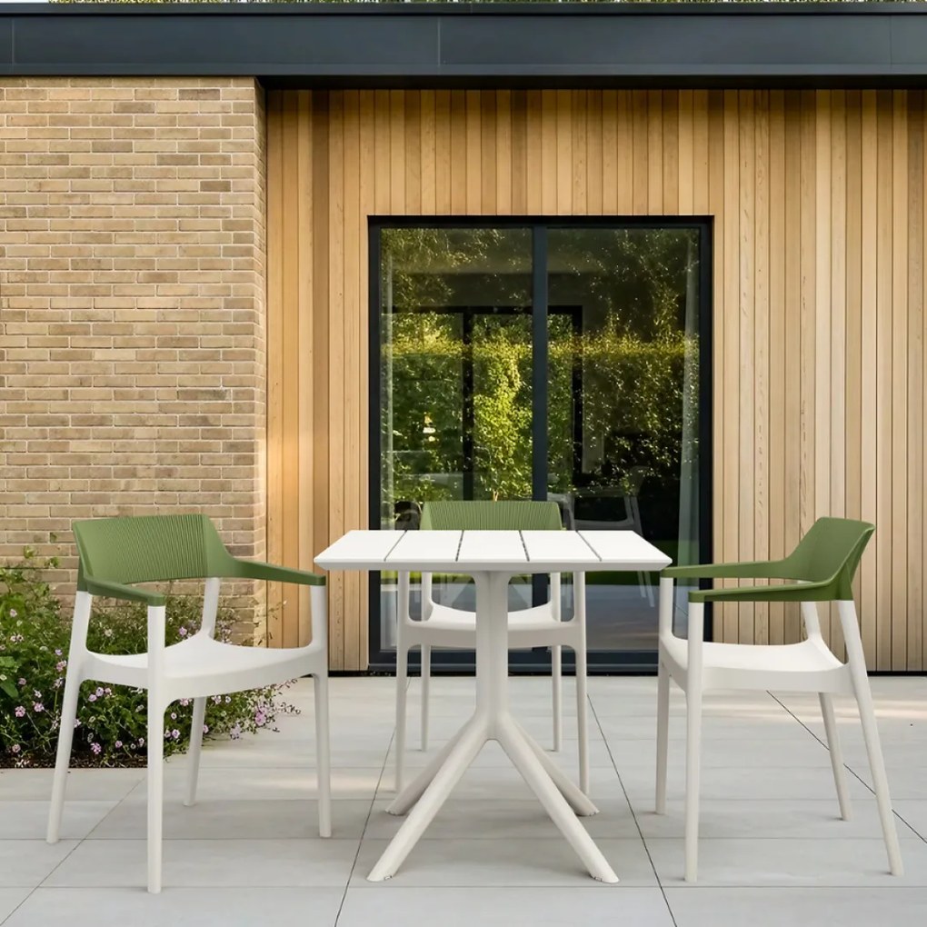 TULUM záhradná stolička s podrúčkami white/olive green