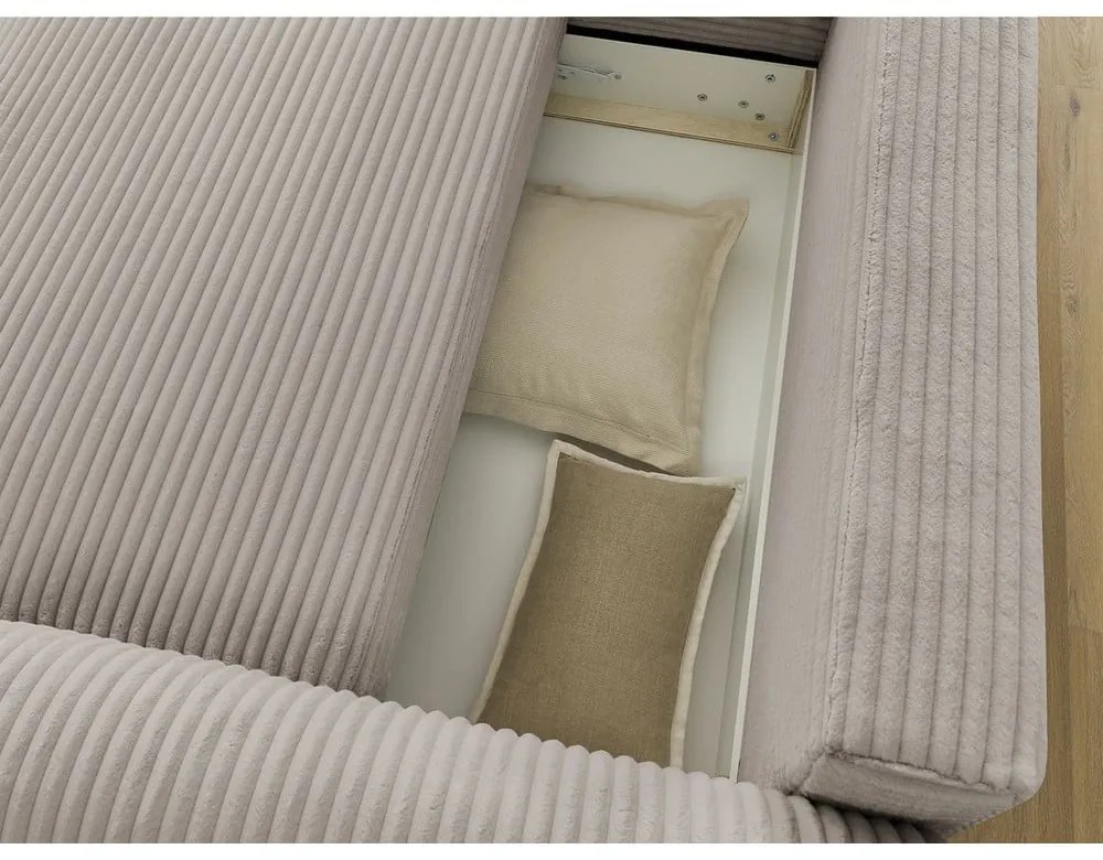 Svetlosivo-béžová menčestrová rozkladacia rohová pohovka (ľavý roh) Lucien – Bobochic Paris