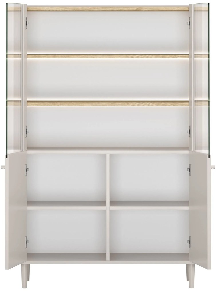 Vitrína Elivo 100 cm dvojdverová na nožičkách - kašmír / olejovaný dub