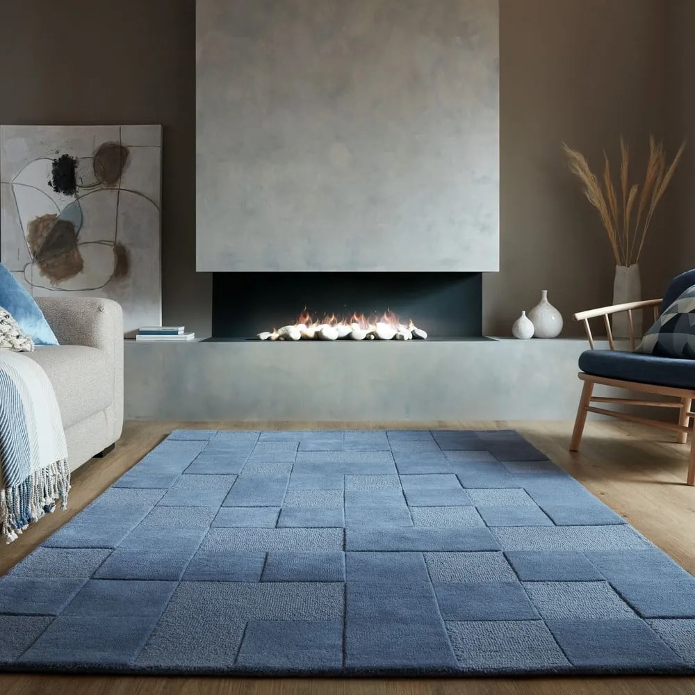 Tmavomodrý ručne tkaný vlnený koberec 120x170 cm Checkerboard – Flair Rugs