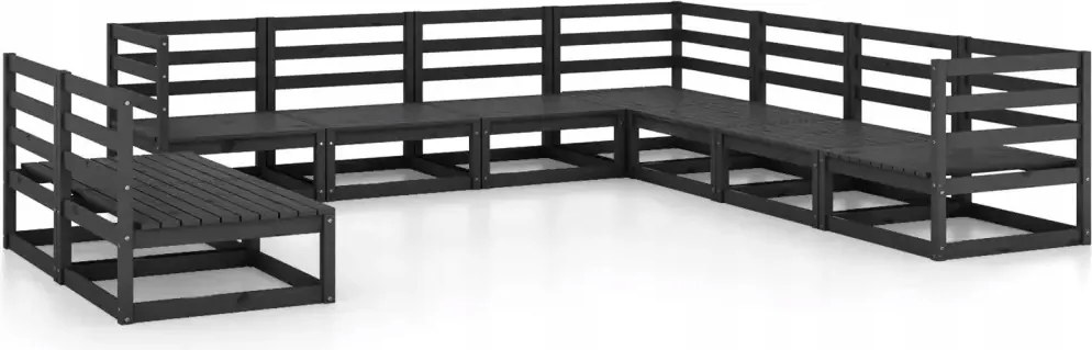 vidaXL 9-dielna sedacia súprava do záhrady, čierna, borovicové drevo