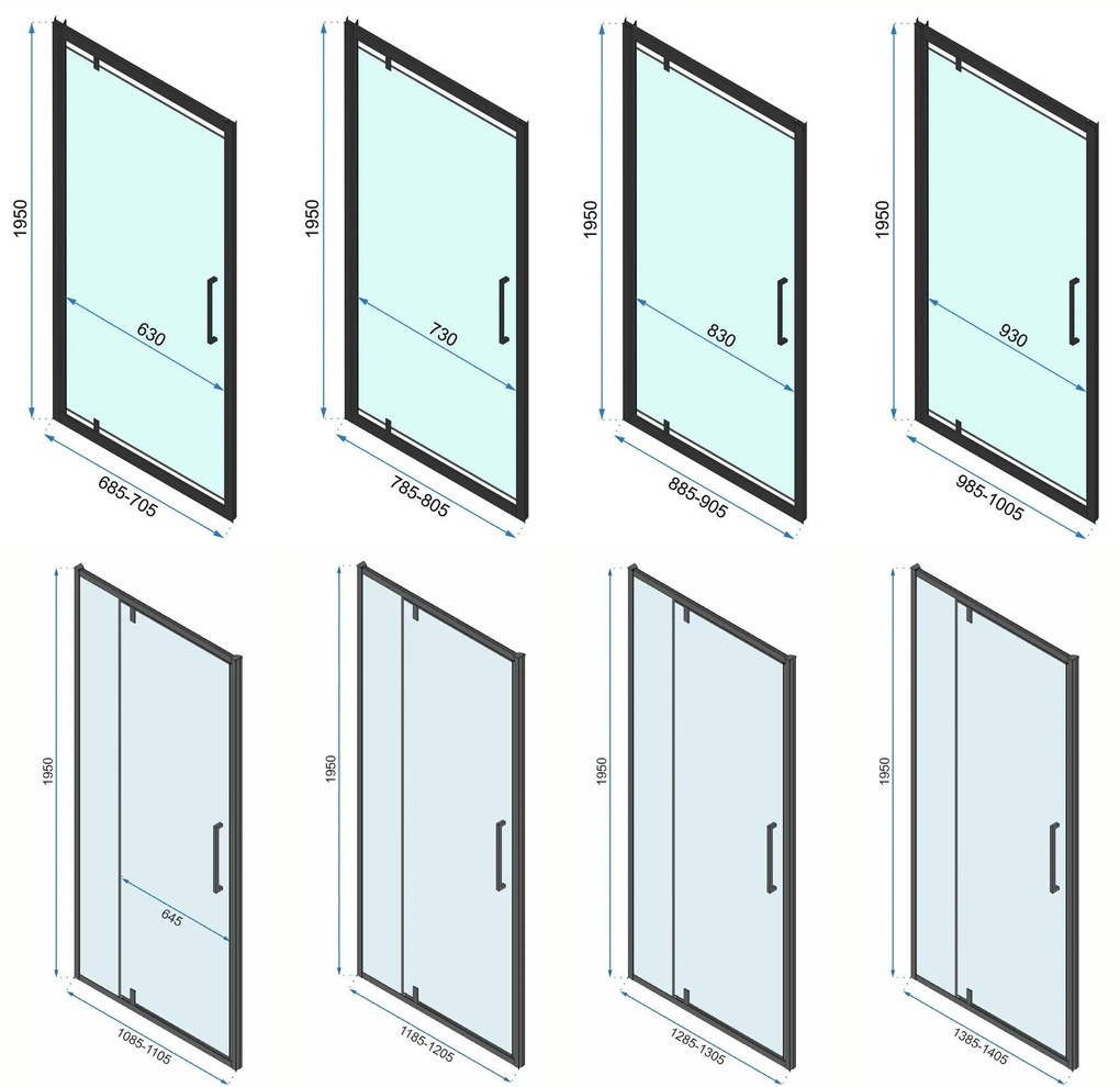 Rea Rapid Swing, 3-stenový sprchovací kút 70 (dvere) x 100 (stena) x 195 cm, 6mm číre sklo, čierny profil, KPL-009948