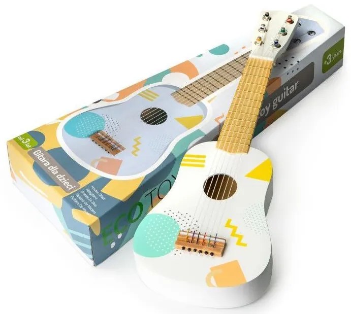 ECOTOYS Detská drevená gitara White Fun