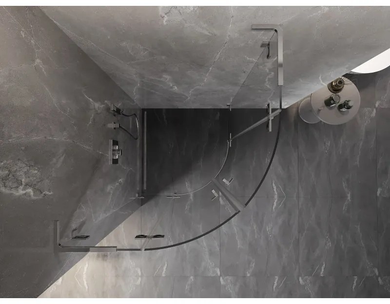 Mexen Lunar, L polkruhový výklopný sprchový kút 80 x 80 cm, 8mm číre sklo, chrómový profil, 833L-080L-080P-01-00