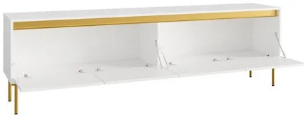 TV stolík/skrinka Gllane 4D, Farby: biela / biela + zlatá