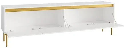 TV stolík/skrinka Gllane 4D, Farby: biela / biela + zlatá
