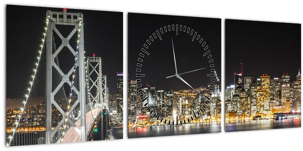Obraz Brooklynského mostu a New Yorku (s hodinami) (90x30 cm)