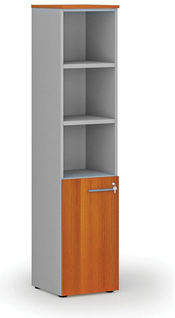 Kombinovaná kancelárska skriňa PRIMO GRAY, dvere na 2 poschodia, 400 x 420 x 1781 mm, sivá/čerešňa