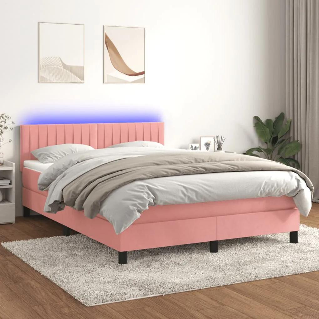 Posteľný rám boxsping s matracom a LED ružový 140x200 cm zamat 3134530