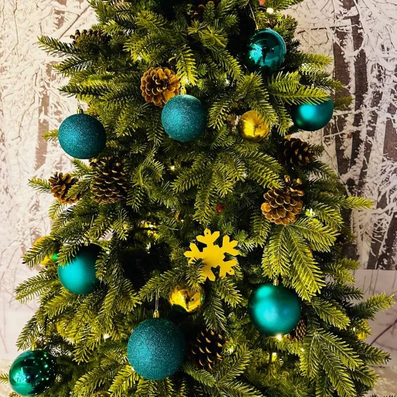 DECOLED Plastové koule, prům. 8 cm, paví zelená, 8x matná, 8x glitter, 8x lesklá