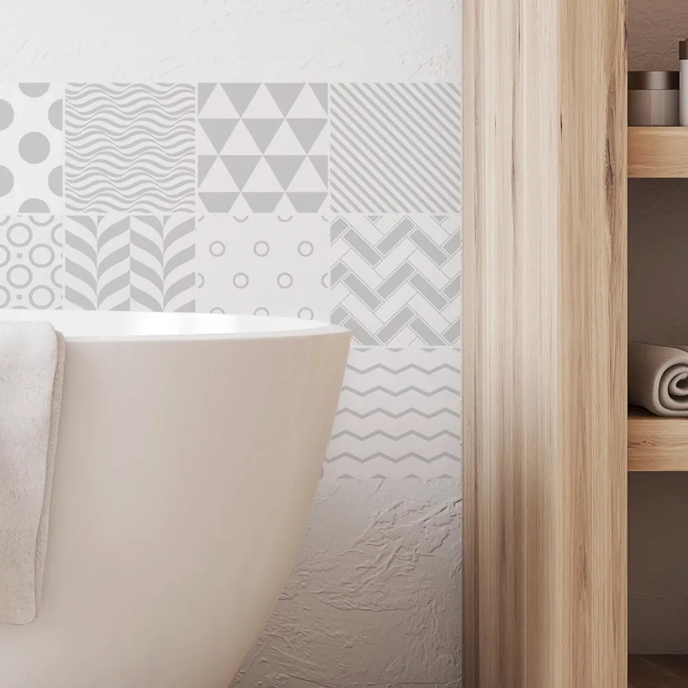 Sada 9 nástenných samolepiek Ambiance Cement Tiles Scandinavian Finnish, 10 × 10 cm