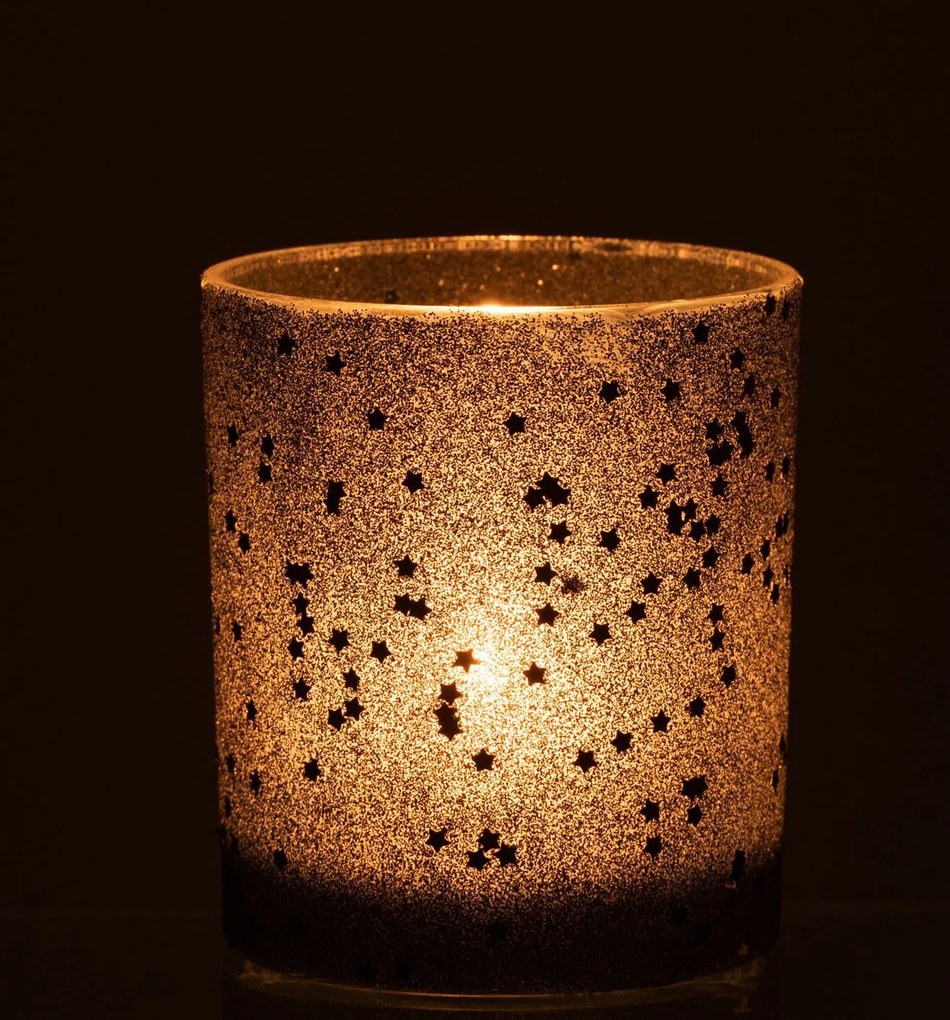 Čierny sklenený svietnik baubles stars black - Ø 9 * 10 cm