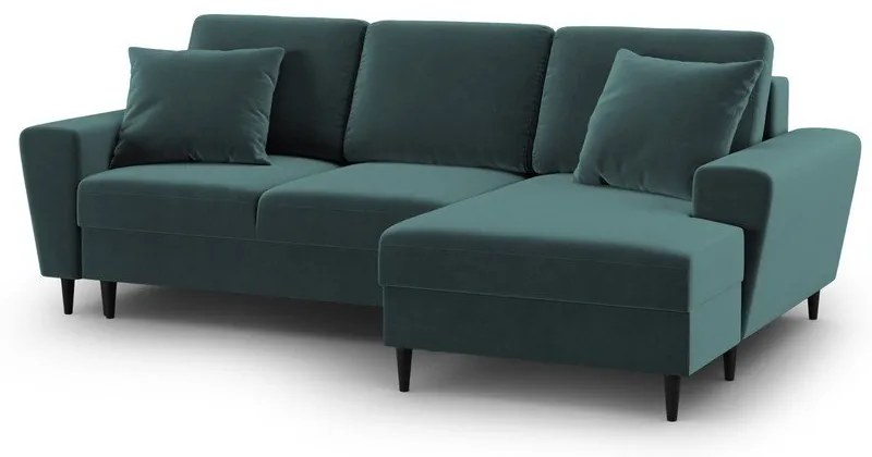 Zamatová rozkladacia/s úložným priestorom rohová pohovka v petrolejovej farbe (pravý roh/s leňoškou) Kyoto – Cosmopolitan Design