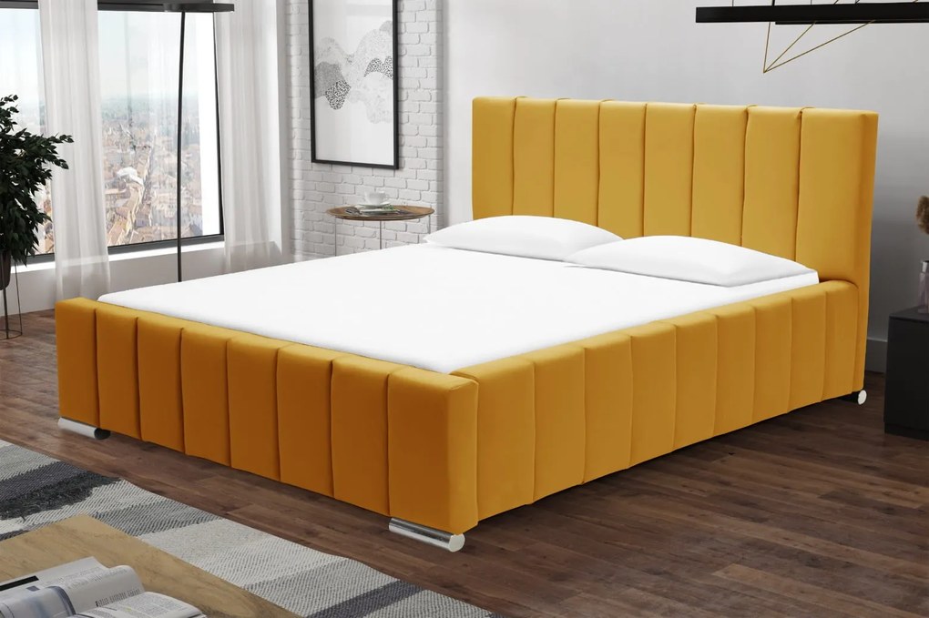 Čalúnená posteľ s úložným priestorom SWEET Žltá 180 x 200 cm