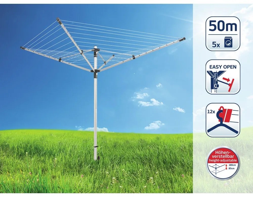 Vonkajší sušiak na bielizeň v striebornej farbe 50 m LinoLift 500 – LEIFHEIT
