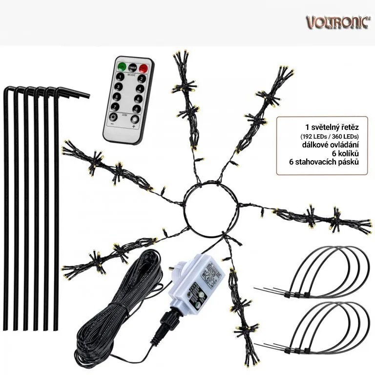 VOLTRONIC Svetelná reťaz v tvare kužeľa 192 LED teplá biela