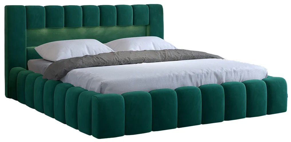 Manželská posteľ 180 cm Luxa (tmavozelená) (s roštom, úl. priestorom a LED). Akcia -20%. Vlastná spoľahlivá doprava až k Vám domov. 1041571