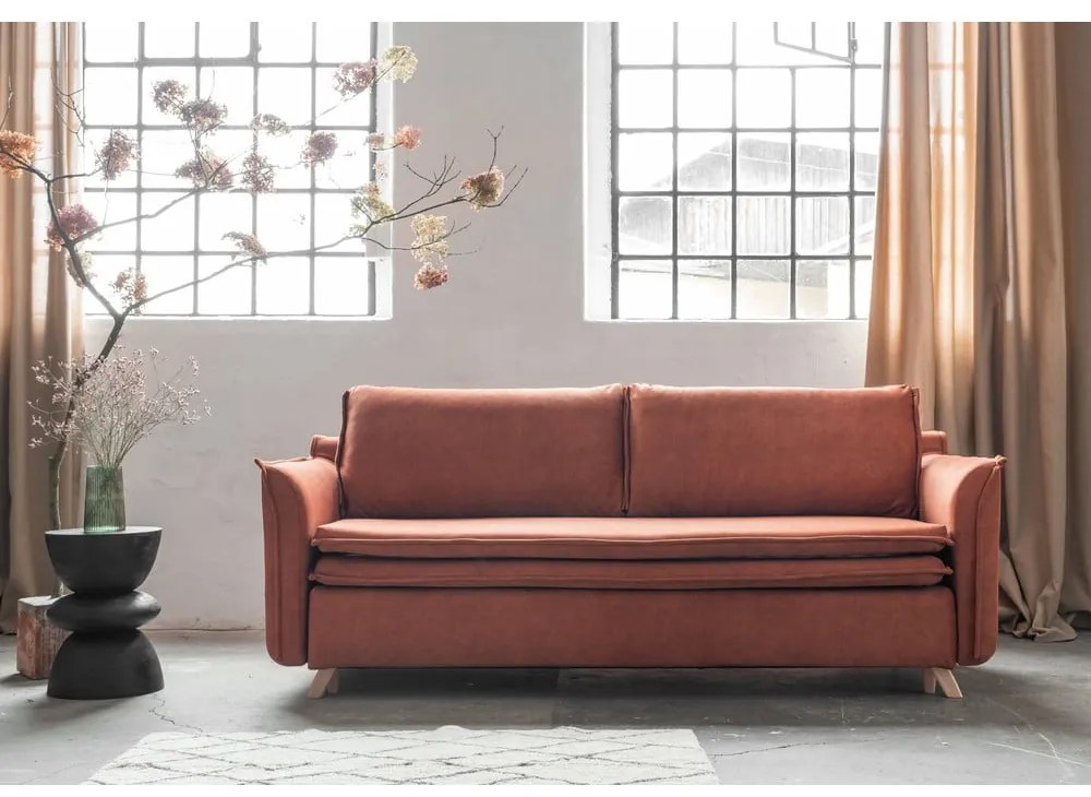 Zamatová rozkladacia pohovka v tehlovej farbe 225 cm Charming Charlie – Miuform