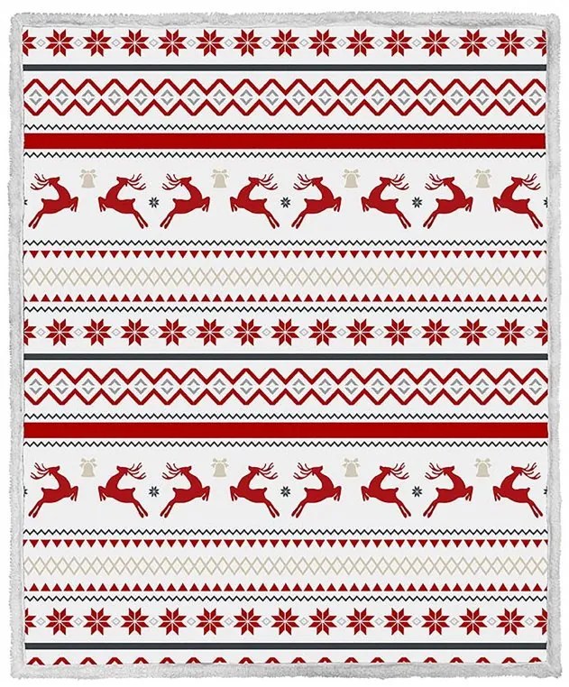 2x Vianočná biela baránková deka z mikroplyšu RETRO CHRISTMAS 160x200 cm