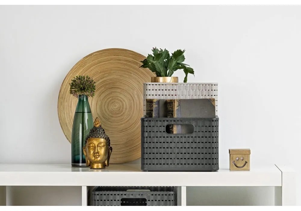 Tmavosivý úložný košík z recyklovaného plastu Country - Rotho