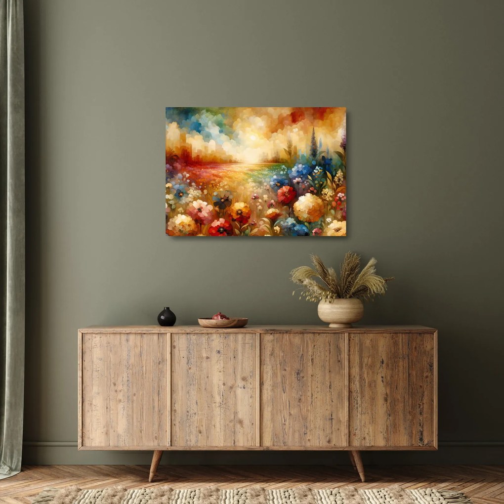 Sklenený obraz - Pestrofarebná lúka (70x50 cm)