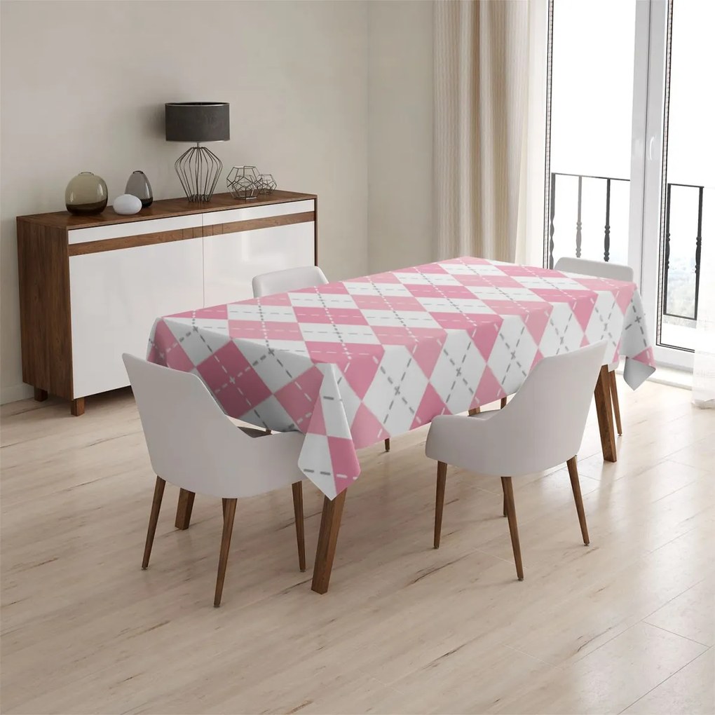 Sablio Obrus Ružové a biele kosoštvorčeky - 130x130 cm