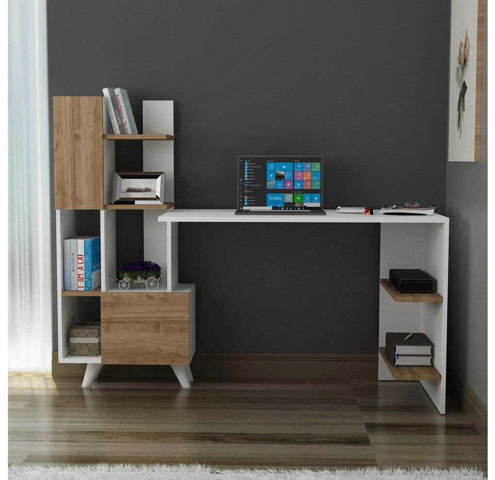 PC stolík Allisa (biela + orech). Akcia -30%. Vlastná spoľahlivá doprava až k Vám domov. 1088555
